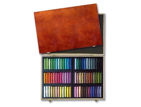 Coffret De Madeira Com Pastéis Secos Quadrados Mungyo 72 Peças