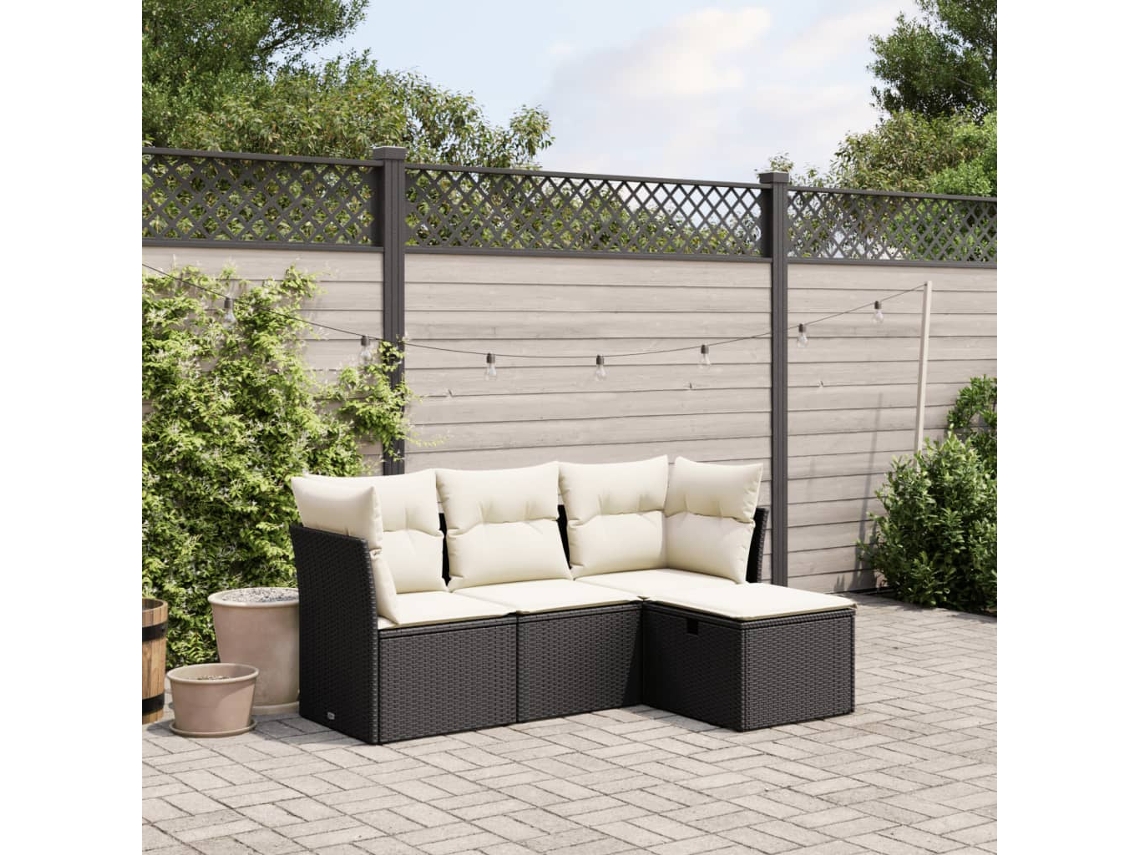 Vidaxl 4 Pcs Conjunto De Sofás Para Jardim C/ Almofadões Vime Pe Preto