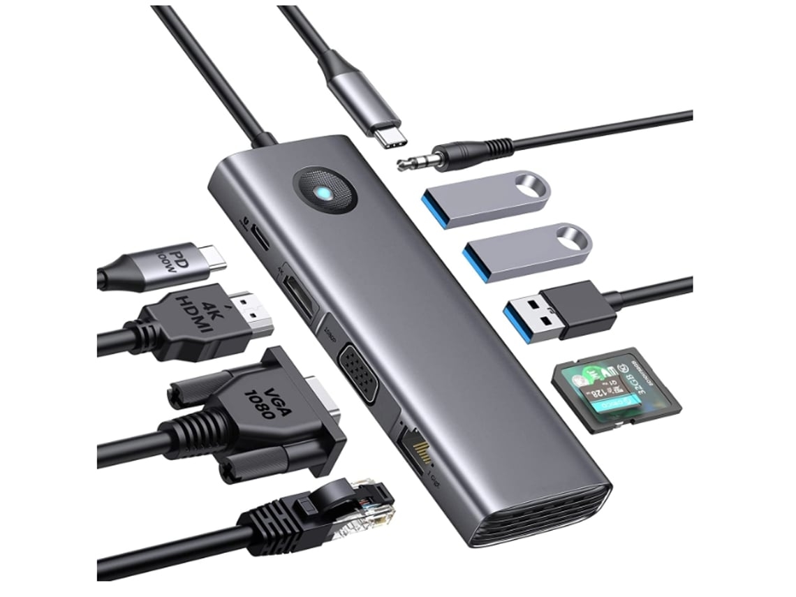 Monitor Duplo Da Docking Station Usb C Docking Station Para Laptop 10 Em 1 Com Hdmi 4k Vga 3 Portas Usb Cinza Gusshious