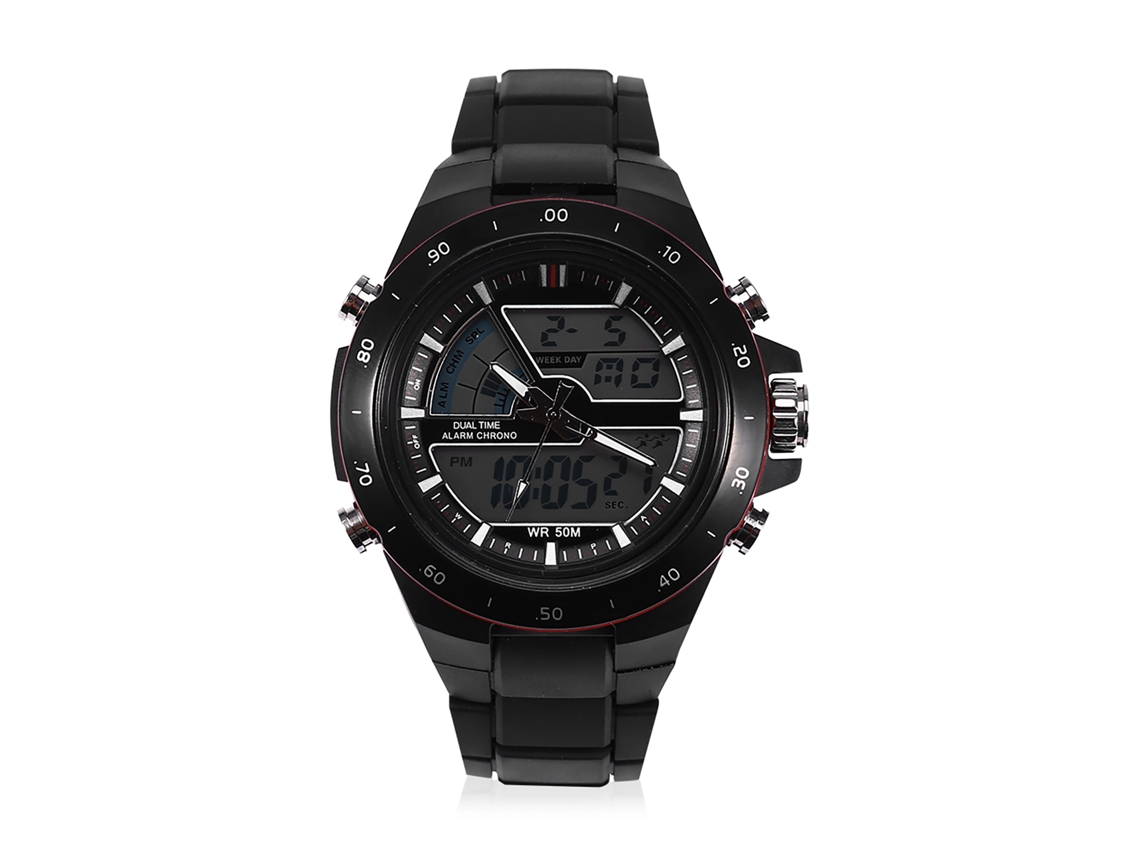 Reloj Hombre Analógico Y Digital Luz De Fondo Deporte Redondo Negro