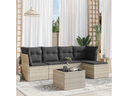 Vidaxl 6 Pcs Conj. Sofás Jardim Com Almofadões Vime Pe Cinzento-claro