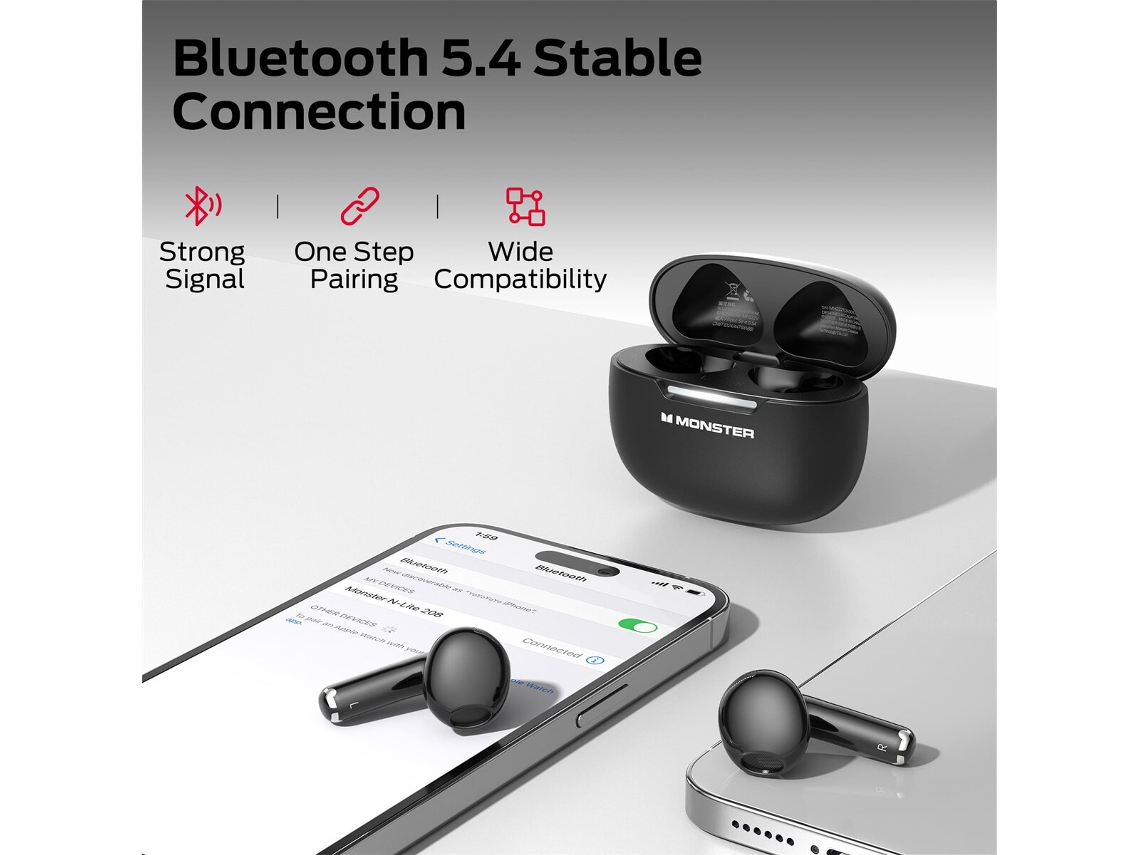 MONSTER N LITE 208 TWs Fones com Driver 13mm e Baixa Latência MDUG