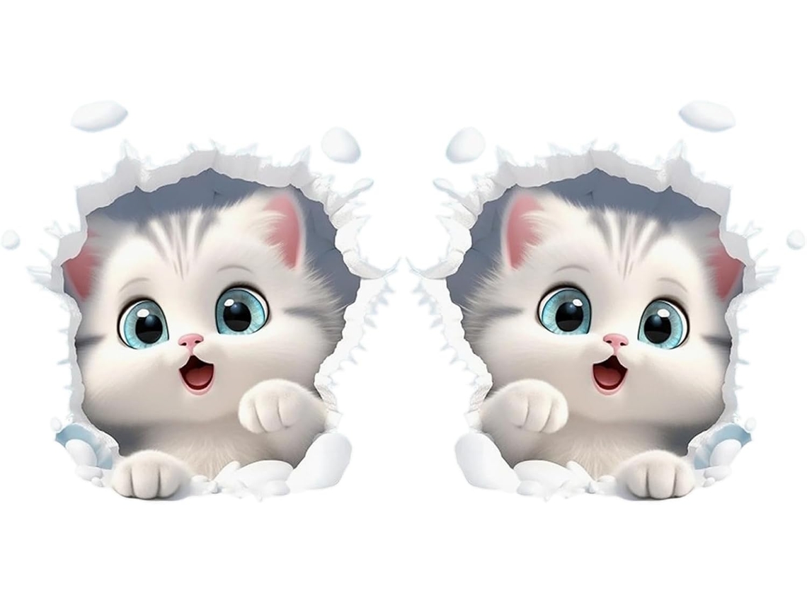 Adesivo Para Carro Com Estampa De Gato, 2 Adesivos Removíveis Com Efeito 3d, Decoração.
