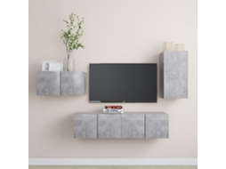 Vidaxl 4 Pcs Conjunto De Móveis Tv Derivados Madeira Cinzento Cimento