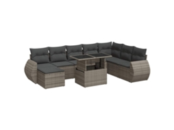 Conjunto de 9 sofás para jardim com almofadões Vime Pe Cinzento MAISON EXCLUSIVE (90x200 cm)