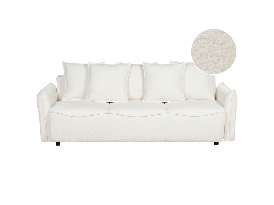 Sofá convertível com arrumação BELIANI Krama de Bouclé Branco 225x99x87