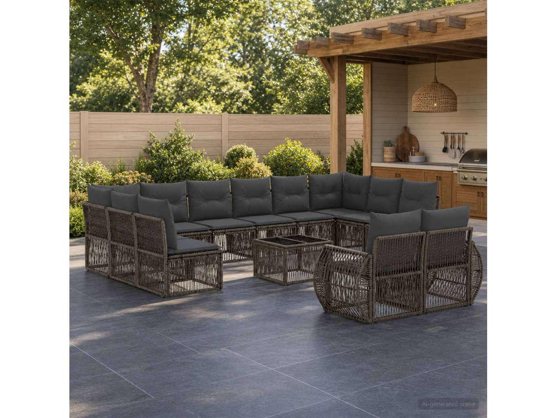Vidaxl Conjunto De Sofá De Jardim 13 Unid. Cinza E Cinza Escuro