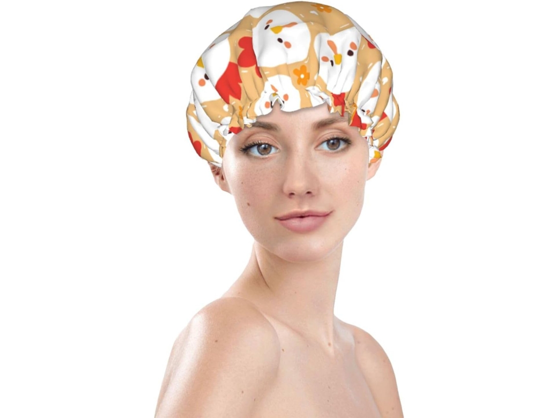 Touca De Banho Feminina, Reutilizável, Impermeável, Dupla Camada, Com Elástico, Ideal Para Cabelos Longos, Com Estampa