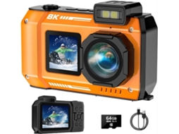 Câmera À Prova D'água 8k 70mp Para Mergulho De 10m (33 Pés) Tela Dupla 4:3 (laranja)