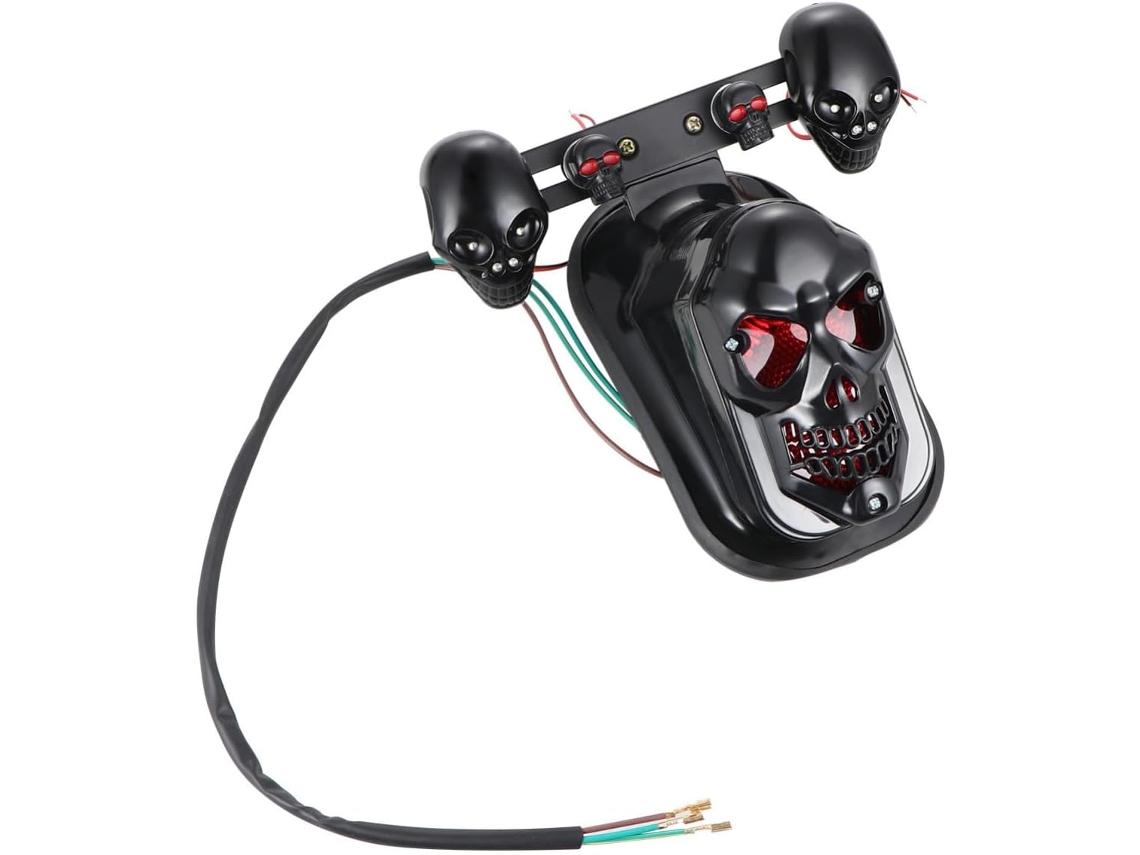 Lanterna traseira para motocicleta com baixo consumo de metal e plástico Caveira, Preta.