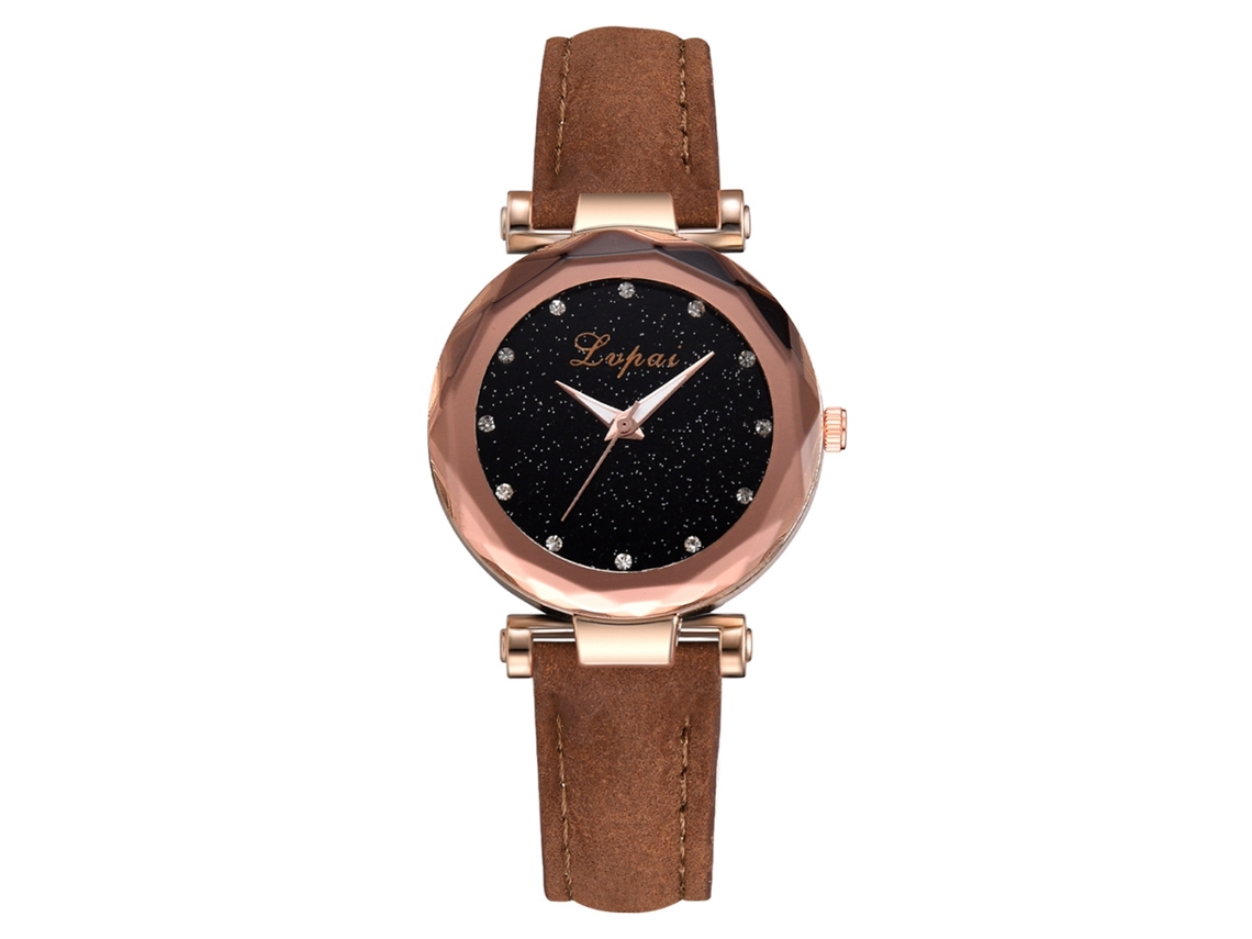 Relógio Feminino de Pulseira de Couro Pu com Estilo Simples e Movimento de Quartzo Marrom