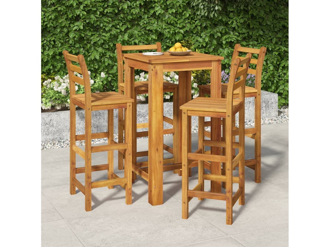 5 Pcs Conjunto De Bar Para Jardim Madeira De Acácia Maciça Dkd Home Decor