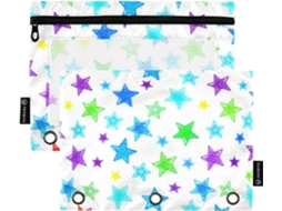 Pasta Com Fecho Em Formato De Estrela Colorida, Janela Transparente, Estojo De Tecido Com Ilhós Reforçados E Zíper, 3 Unidades