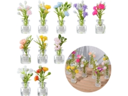 Conjunto de 10 Plantas Verdes Decorativas, Vaso de Vidro Luminoso Pequeno com Flores, Casa, Resina AQUAFORGE