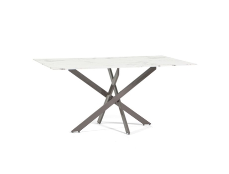 Mesa Retangular De Interior Morgan 160x90 Cm Com Tampo Em Vidro Temperado E Pés Em Metal Rattatan (mármore Branco, Taupe)