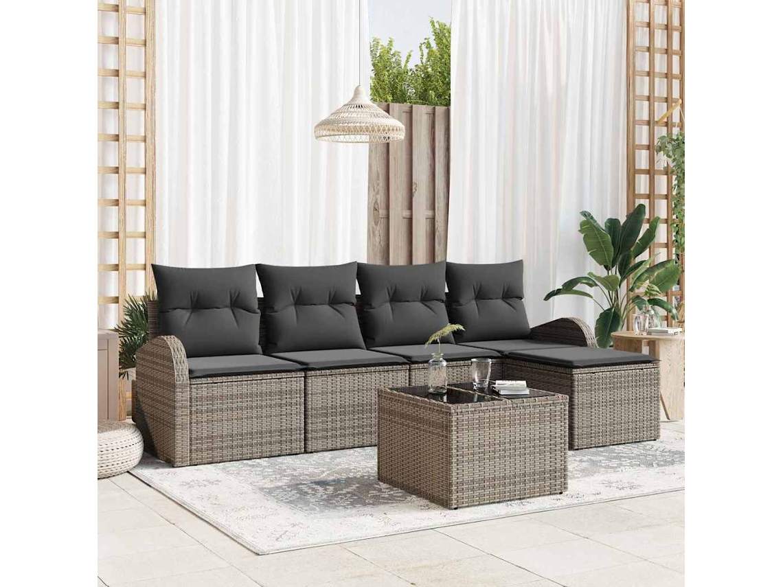 Vidaxl Conjunto De Sofá De Jardim 6 Unid. Cinzeto Vime Pe
