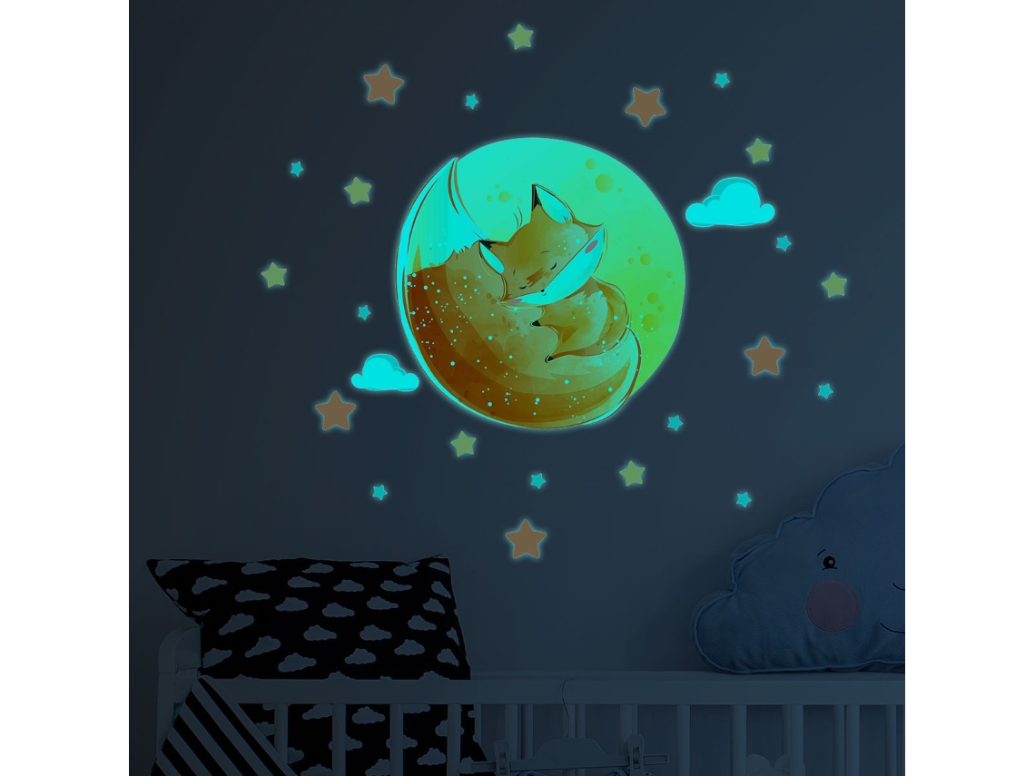 Autocolante de Parede AMBIANCE STICKER Renard Rêveur + 50 Étoiles  (30 x 40 cm)