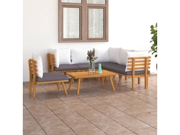 Vidaxl 7 Pcs Conjunto Lounge De Jardim Com Almofadões Acácia Maciça