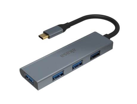 Hub Usb Akasa 4 Portas Tipo C 4 X Tipo A Prata E Preto