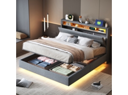 Cama Hidráulica 140x200 Dupla Face Linho Cinza
