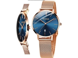 Lurelia Relógio Feminino, Movimento De Quartzo, Data/calendário, Luminoso, Detalhes Com Strass, Aço Inoxidável, Rosa Ouro, Azul