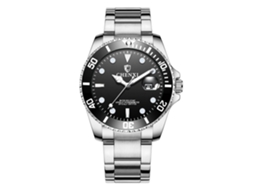 Relógio de casal com movimento de quartzo, pulseira de aço inoxidável, resistente à água, mostrador redondo preto, masculino.