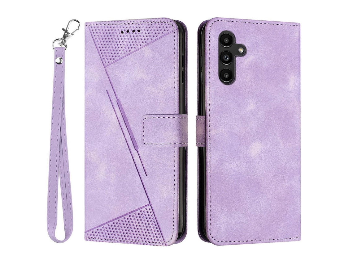 Capa De Couro Tkdaddy Para Samsung Galaxy S25 Fe Com Estampa Triangular E Alça De Mão Roxa