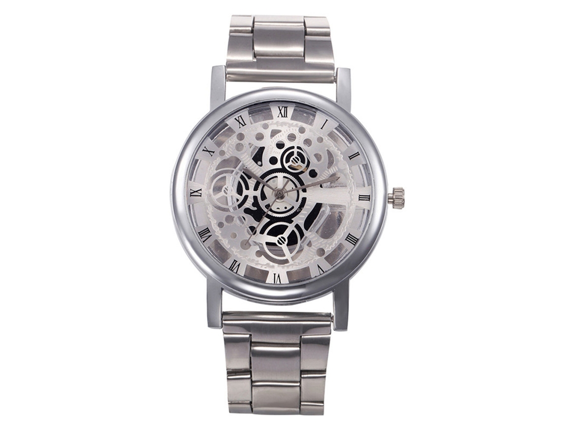 Relógio de pulso de quartzo à prova d'água com pulseira de aço para homens e mulheres.