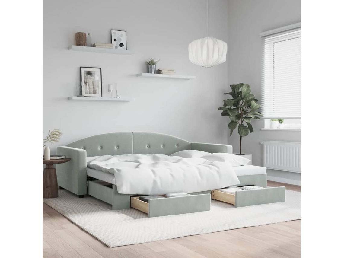 Vidaxl Sofá cama C/ Gavetão e Gavetas 90x190 Cm Veludo Cinzento claro
