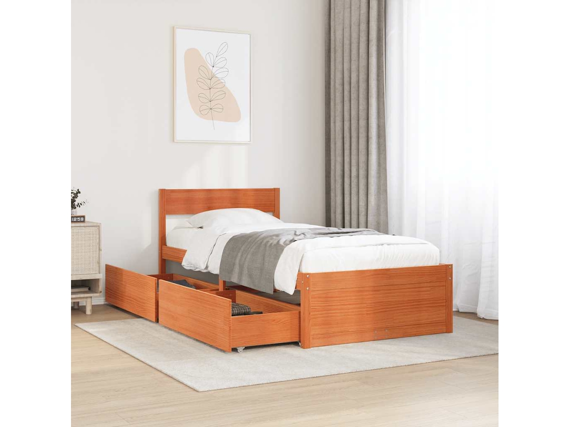 Cama De Solteiro | Camas Para Quarto | Cama Sem Colchão 100x200 Cm Pinho Maciço Castanho-mel