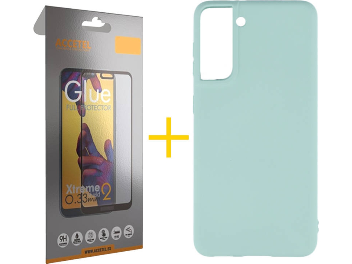 Kit Capa e Película Samsung Galaxy S21 + Plus ACCETEL Full (Verde Água)