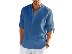 Suéter Urban Trendy Com Gola Ajustada, Manga Longa, Algodão E Linho, Tamanhos S A Xxl Azul
