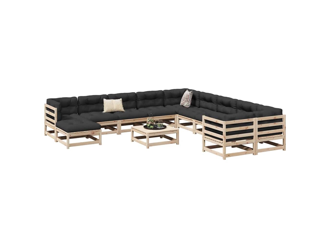 Vidaxl 12 Pcs Conjunto Sofás De Jardim Madeira De Pinho Maciço
