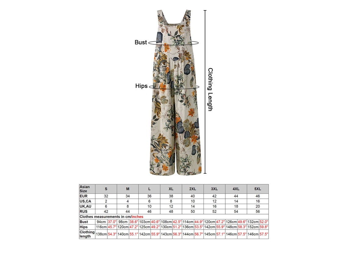 Macacão Feminino Plus Size Sem Mangas Pernas Largas com Bolsos Vintage Casual