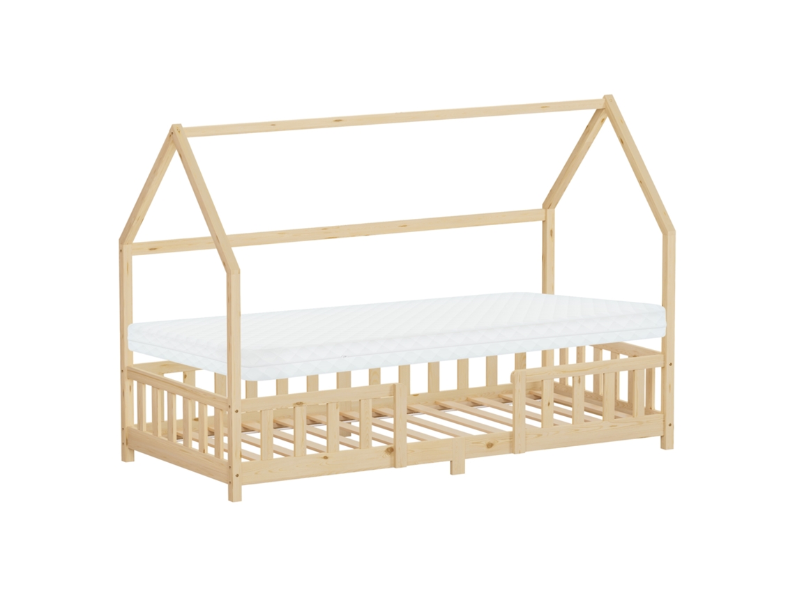 Cama Infantil Ml-design 90x200 Cm, Natural, Com Colchão E Proteção Contra Quedas