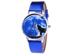 Relógio de Pulso Casual Unissex com Pulseira de Couro Pu e Movimento de Quartzo Azul