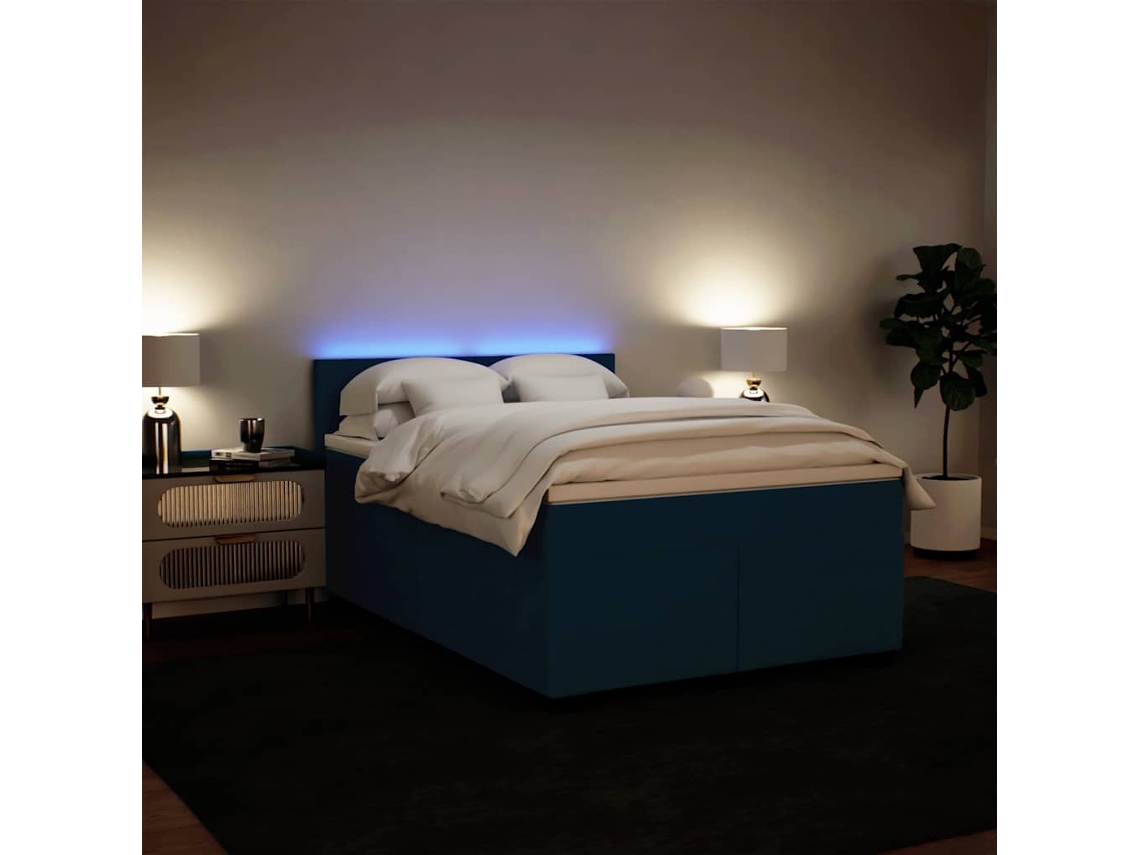 Vidaxl Cama Boxspring Com Colchão 140x190 Cm Veludo Azul