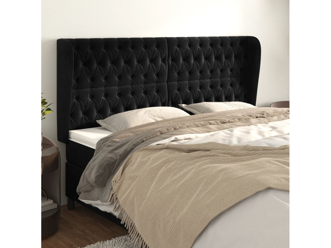 Cabecero con Alas de Terciopelo 183x23x118/128 cm Negro