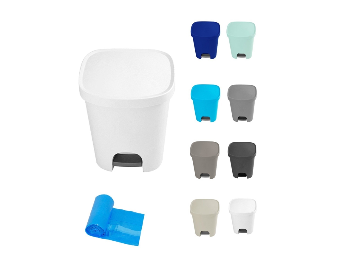 Cubo Basura Plástico Apertura Con Pedal 25 Litros | Cubo Reciclar Mate 35x30x42 Cm Blanco 25 Litros + Bolsas