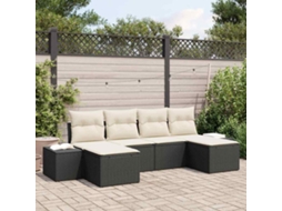 Vidaxl Conjunto De Sofá De Jardim Com Almofada 6 Pcs Preto Vime Pe