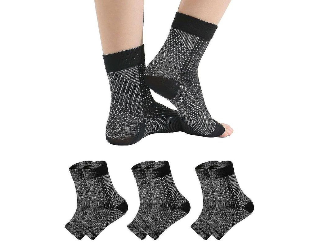 3 Pares De Meias Para Neuropatia, Alivio Da Dor, Compressão Para Tendinite E Fascite Plantar Negro L Xl