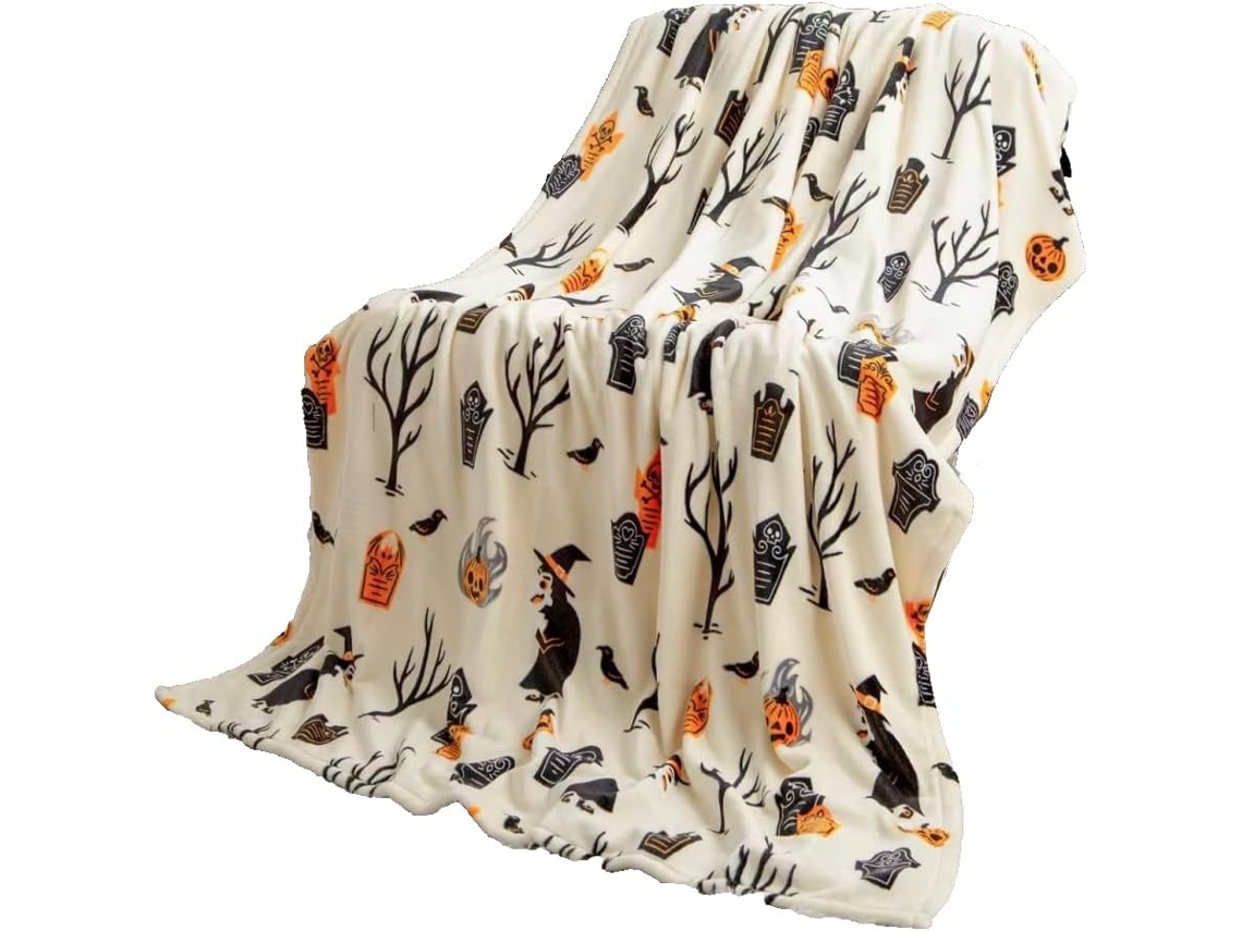Manta de Flanela Syjym com Estampa Abóbora para o Halloween, Ideal para Quarto, Sala de Estar