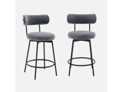 Banqueta De Bar Assento Giratório Metal E Tecido, Set De 2, Cinza Sweeek