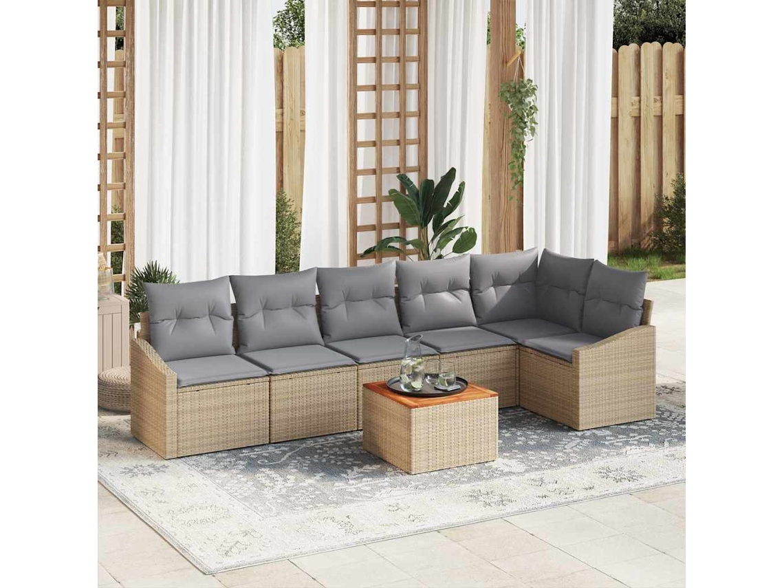 Vidaxl Conjunto De Sofá De Jardim 7 Unid. Bege E Cinza Claro Vime Pe