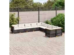 10 Pcs Conjunto Sofás De Jardim C/ Almofadões Vime Pe Preto Dkd Home Decor