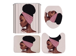 Conjunto 3 Peças Estampa Menina Africana Cortina Chuveiro Impermeável Tapetes Antiderrapantes Capa Assento Vaso Sanitário Tapete Chão MDUG