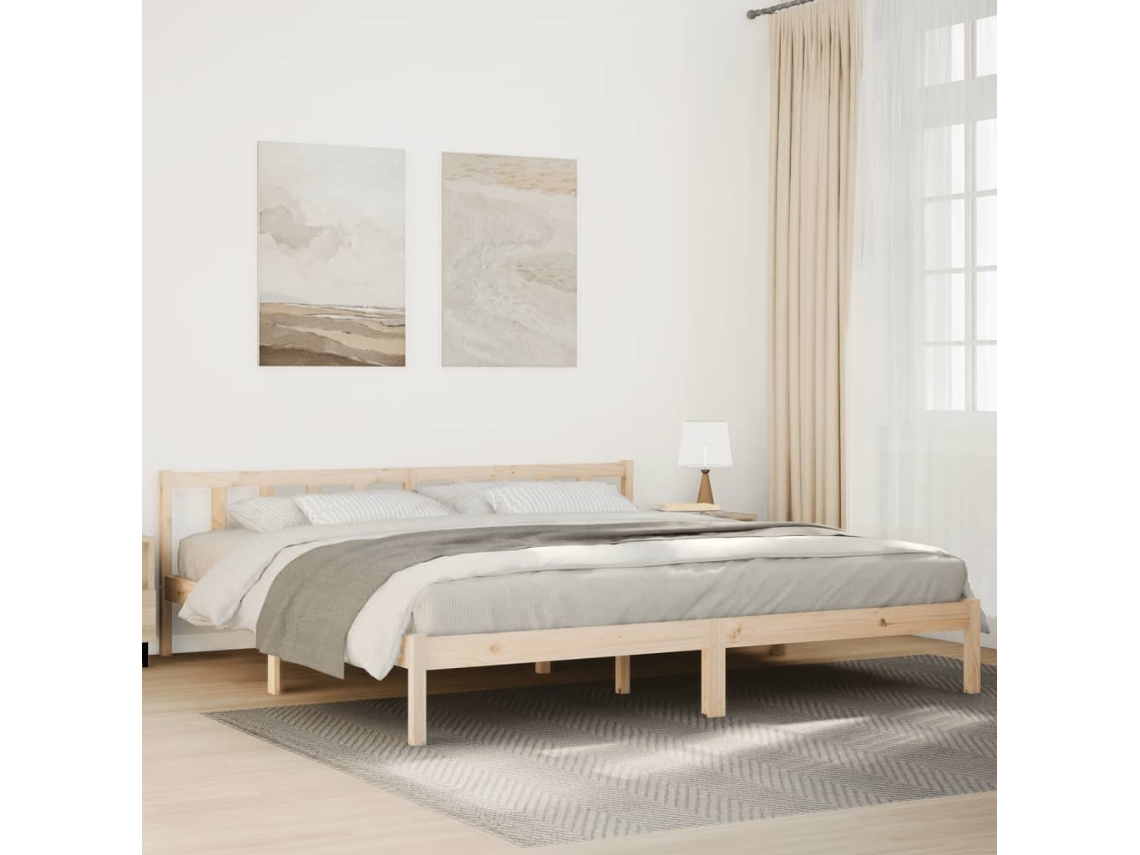 Cama Extra Longa Sem Colchão 200x210 Cm Madeira De Pinho Maciça