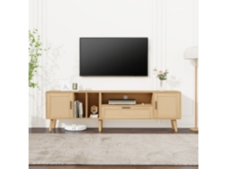 Armário De Tv Espaçoso 180cm Com Decoração Em Rattan,2 Portas E 1 Gaveta,pés Em Madeira Maciça,ideal Para Tvs De 80 Polegadas Mega Echo Trade Shop