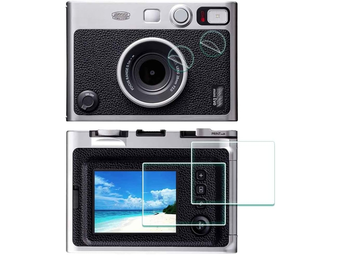 Protetor de Ecrã para Fujifilm Instax Mini Evo Película Pet para Lentes e Vidro Temperado para Câmeras CUICH (2 Pack)