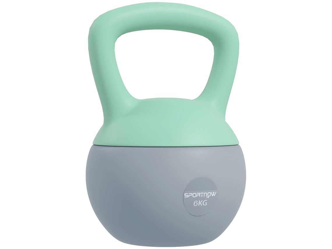 Pesa Rusa 6kg Kettlebell com Areia Metálica e Cabo Antiderrapante para Treino em Casa 19x19x28cm Verde e Cinza BTFORUS